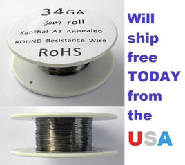 Kanthal 34 AWG 0.16002mm A-1 Wire 100ft Roll (30 meters) 21.1 Ohms/ft Resistance