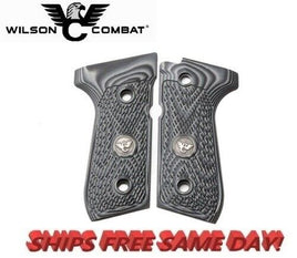 Wilson Combat G10 Grips, ULTRA THIN with WC Logo, Gray/Black for Beretta 92/96