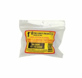 Pro-Shot Cotton Flannel Cleaning Patches 12-16 Gauge Shtgn. 3" Sq. 50CT  #104