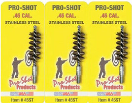 Pro-Shot Stainless Steel Pistol Bore Brush for .45 cal Pack of 3 # 45ST  New!